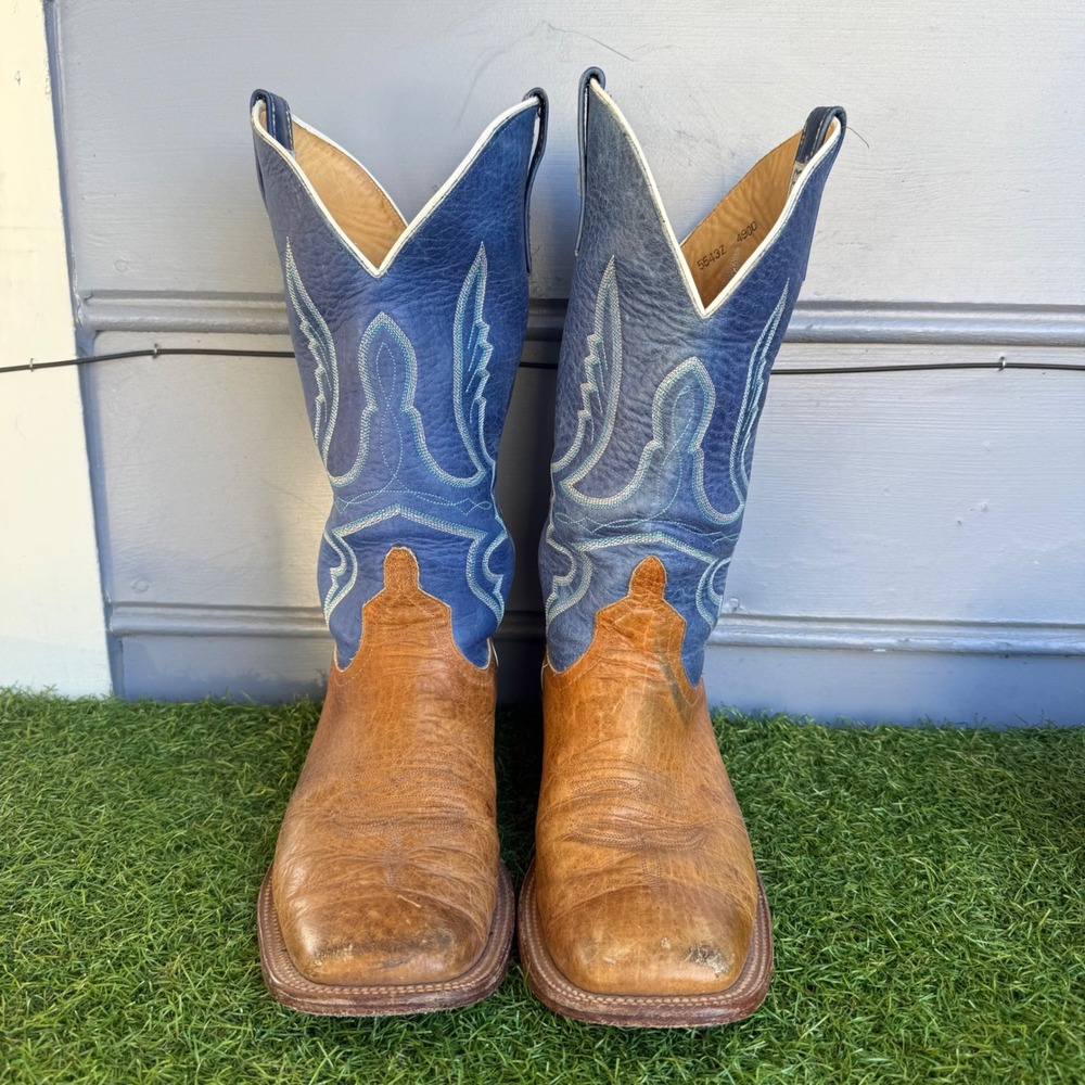 Vtg Anderson Cowboy Boots Mens 9.5 EE Bean Blue Brown Leather Square Toe USA
